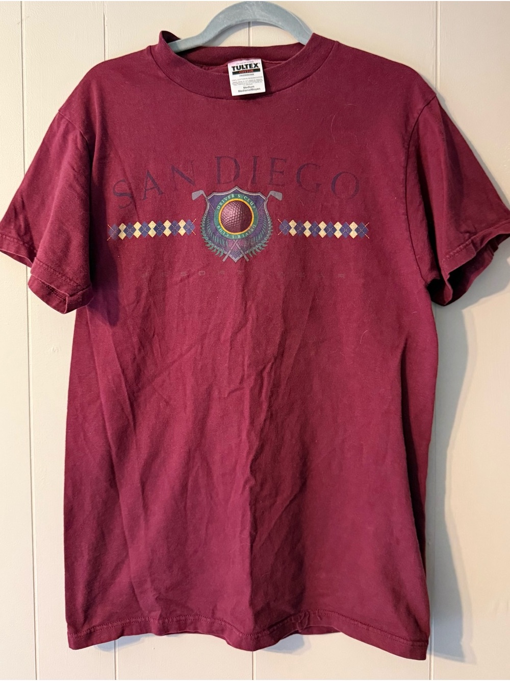 Vintage 90s San Diego Golf T-Shirt Tultex Burgundy Single Stitch Golf Club Tee